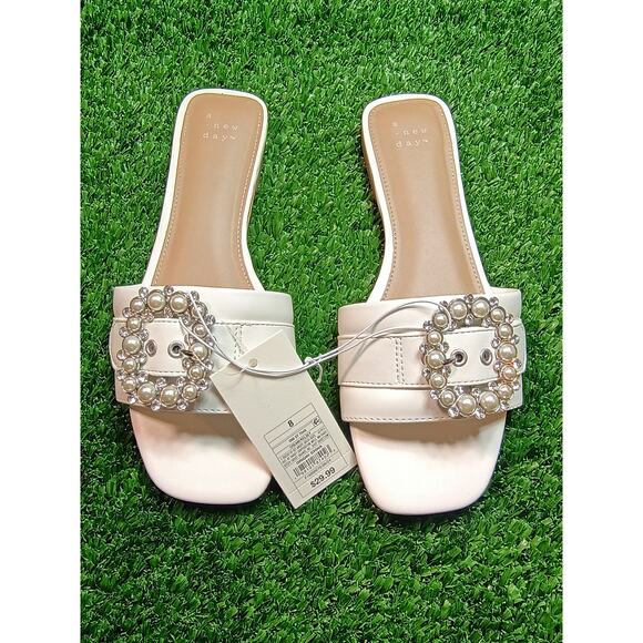 A New Day Shoes - a new day White Pearl Buckle Slide Sandals